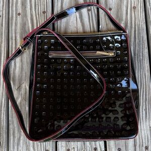 Arcadia Black Patent Leather Bag with Gold Accents